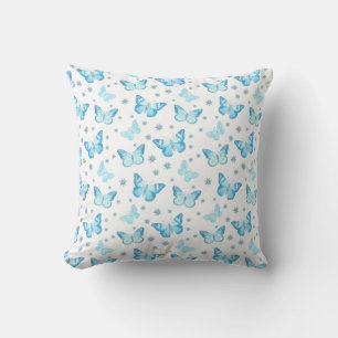 Pretty Baby Blue Butterfly Floral Pattern Design Cushion