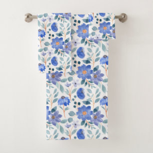 Pretty Baby Blue Cornflower Floral Pattern Bath Towel Set