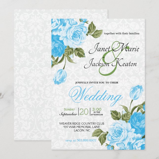Pretty Baby Blue Wedding Flowers Invitation (Front/Back)