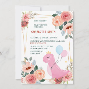 Pretty Baby dinosaur crown balloon gradient water Invitation