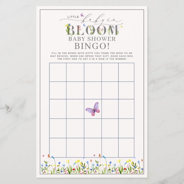 Pretty Baby in Bloom Wildflower Bingo Game Flyer (Front)