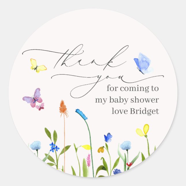 Pretty Baby in Bloom Wildflower Thank You Classic Round Sticker (Front)