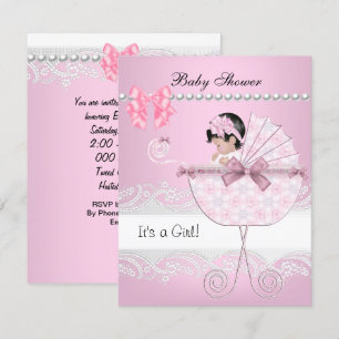 Pretty Baby Shower Cute Baby Girl Pink Vintage Invitation