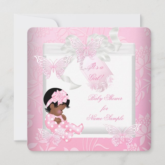 Pretty Baby Shower Cute Girl Pink Butterfly AA Invitation (Front)