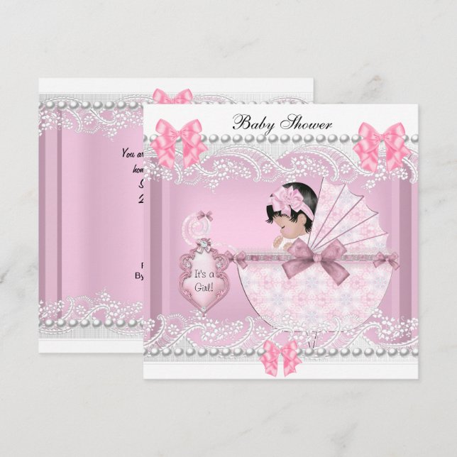 Pretty Baby Shower Cute Girl Pink Vintage Invitation (Front/Back)