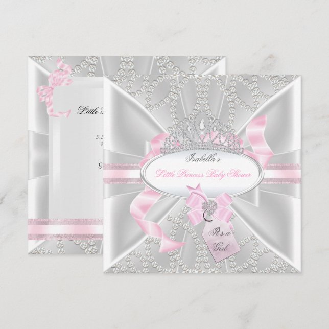 Pretty Baby Shower Girl Little Princess Diamonds 3 Invitation (Front/Back)