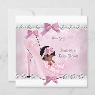 Pretty Baby Shower Girl Pink Diamond High Heel Invitation