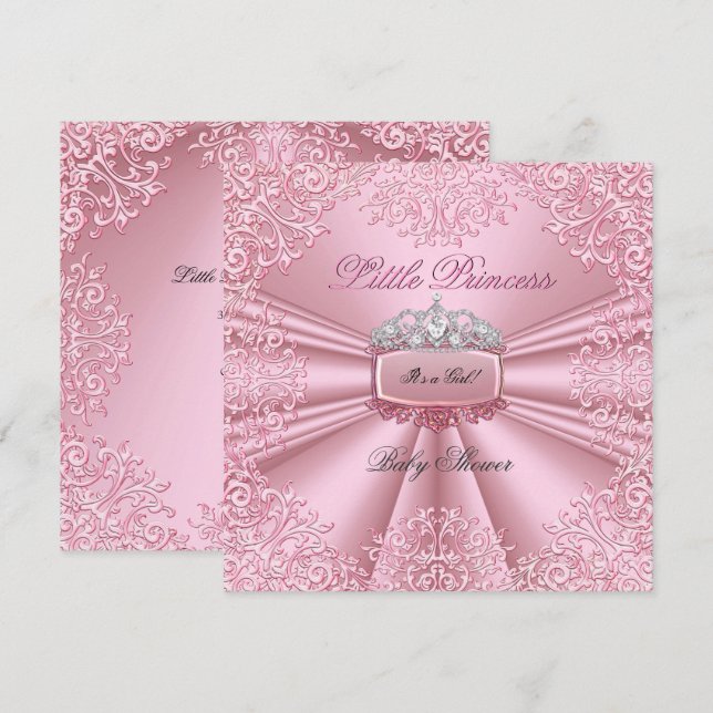Pretty Baby Shower Girl Pink Princess Tiara lace 2 Invitation (Front/Back)