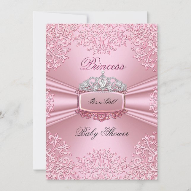 Pretty Baby Shower Girl Pink Princess Tiara lace Invitation (Front)