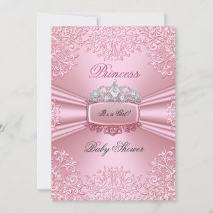 Pretty Baby Shower Girl Pink Princess Tiara lace Invitation