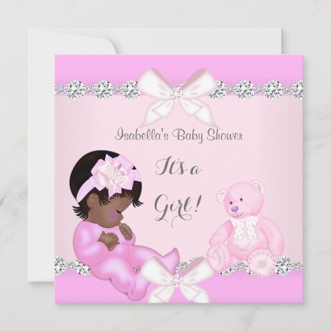 Pretty Baby Shower Girl Pink Toy Bear Invitation (Front)