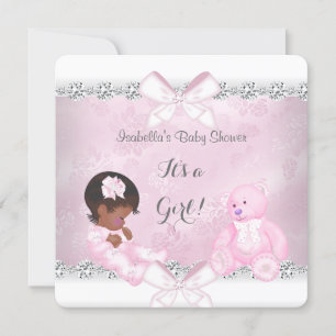 Pretty Baby Shower Girl Pink White Bear Invitation