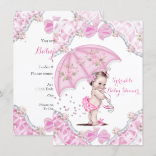 Pretty Baby Shower Pink Umbrella Girl Flowers Invitation