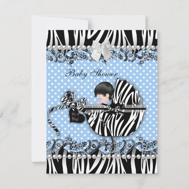 Pretty Baby Shower Zebra Baby Boy Blue Spot Invitation (Front)
