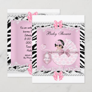 Pretty Baby Shower Zebra Baby Girl Pink Lace Invitation