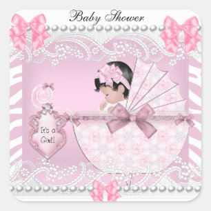 Pretty Baby Shower Zebra Baby Girl Pink Lace Square Sticker