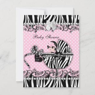Pretty Baby Shower Zebra Baby Girl Pink Spot Invitation