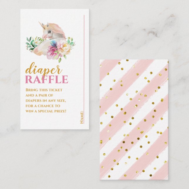 Pretty Baby Unicorn Diaper Raffle Ticket Enclosure Card (Front/Back)
