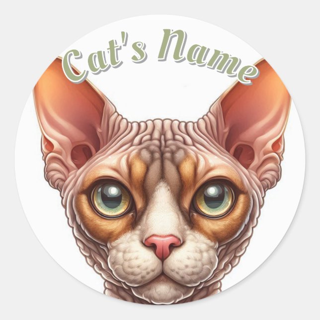 Pretty Bald and Wrinkly Cat • Personalised Classic Round Sticker (Front)