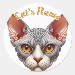 Pretty Bald and Wrinkly Cat plus Name Classic Round Sticker