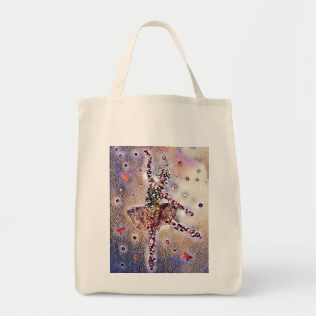 Pretty Ballerina and Butterflies Purple Gold Tote Bag (Front)