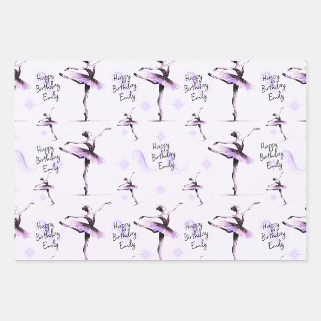 Pretty Ballerina Any Name Birthday Wrapping Paper  (Front)