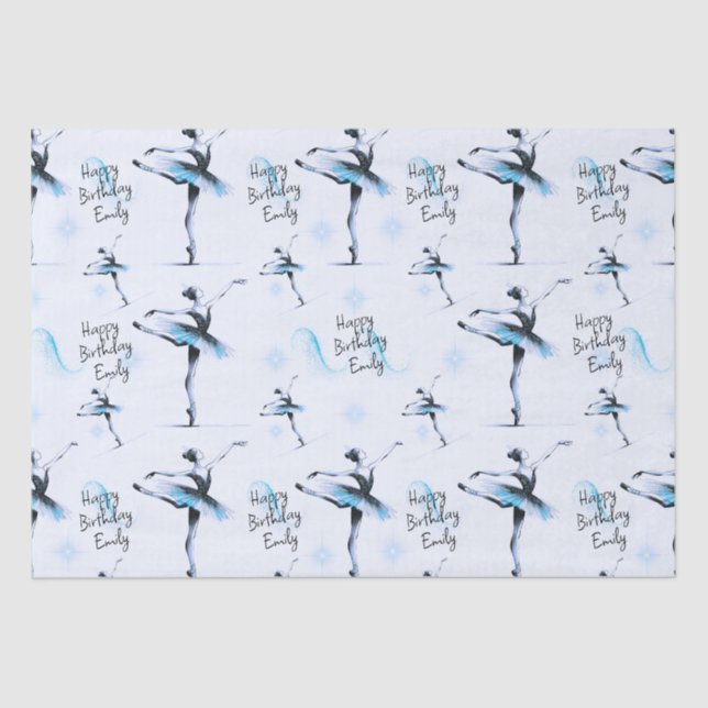 Pretty Ballerina Any Name Blue Birthday Tissue Paper (Front)