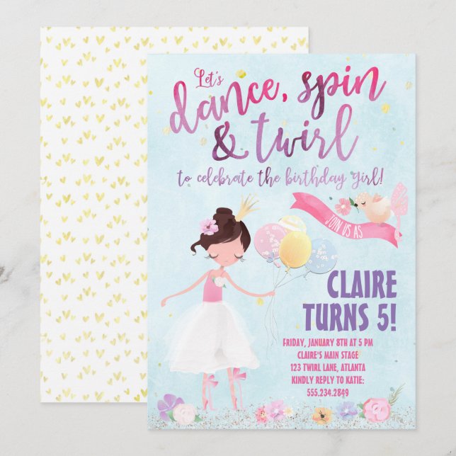 Pretty Ballerina Birthday Invitation (Front/Back)