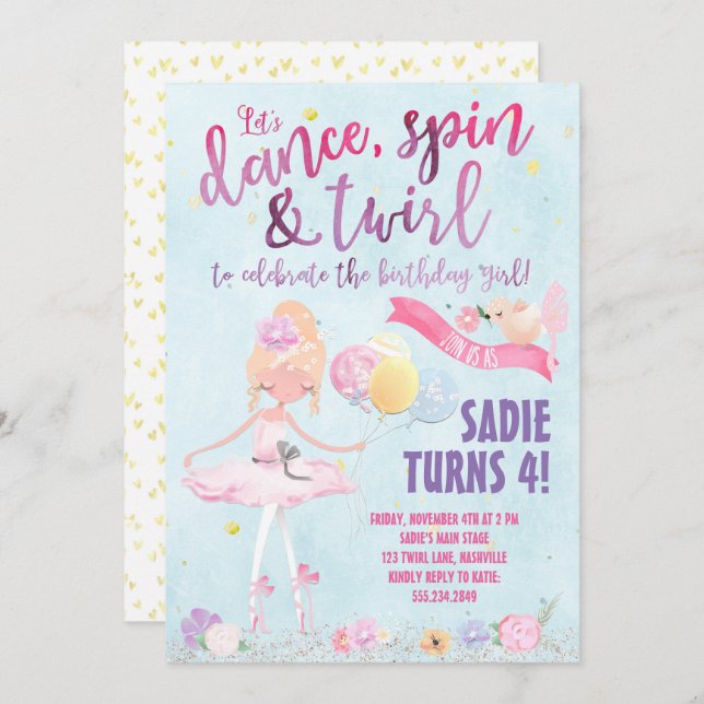 Pretty Ballerina Birthday Party Invitation (Front/Back)