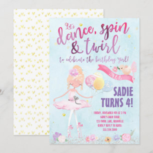 Pretty Ballerina Birthday Party Invitation