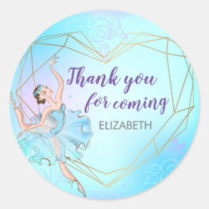 Pretty Ballerina Blue Personalised Birthday Classic Round Sticker