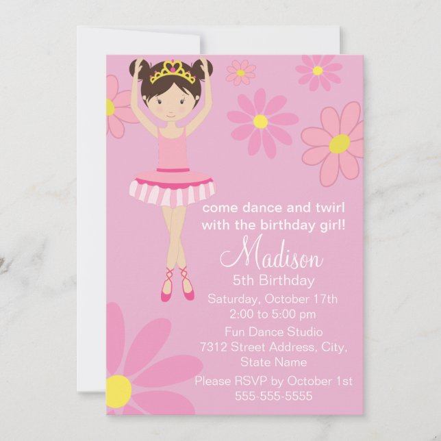 Pretty Ballerina Dance Party Birthday Invitation (Front)