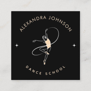 Pretty Ballerina Dance School Studio Black & White Square Business Card