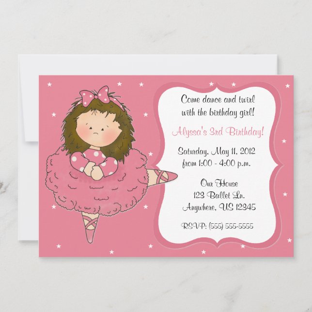 Pretty Ballerina Girls Birthday Invitation (Front)