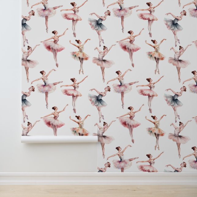 Pretty Ballerina Pattern Girl's Room Wallpaper (Application)