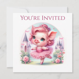 Pretty Ballerina Pig with Castle Invitation
