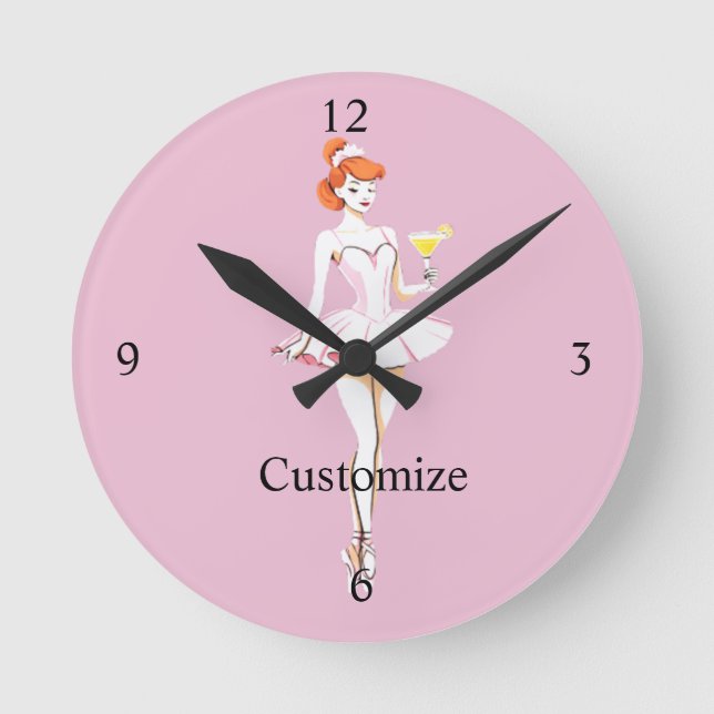 Pretty Ballerina Posing with Martini Thunder_Cove Round Clock (Front)