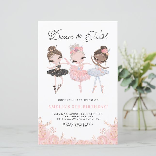 Pretty Ballerinas Ballet Birthday Party Invitation (Standing Front)