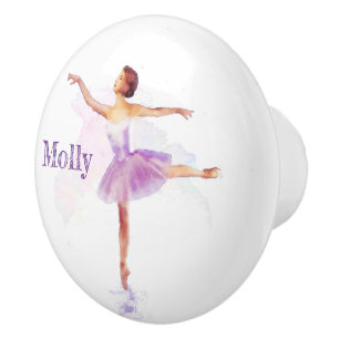 Pretty Ballet Dancer Painting - add name to Ceramic Knob