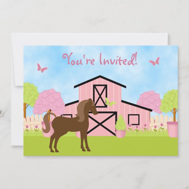 Pretty Barn Horse Birthday Party Invitations (Front)