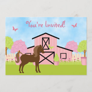 Pretty Barn Horse Birthday Party Invitations