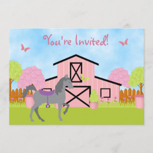 Pretty Barn Horse Birthday Party Invitations