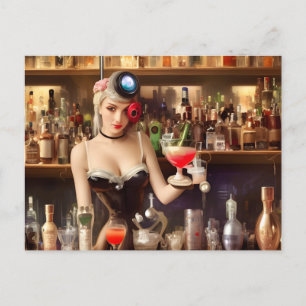 Pretty Bartender Postcard