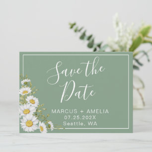 Pretty Basil Green & White Daisies   Save The Date