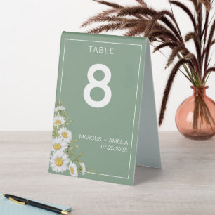 Pretty Basil Green & White Daisies Table Number