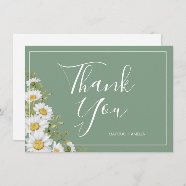 Pretty Basil Green & White Daisies Thank You Flat  (Front/Back)