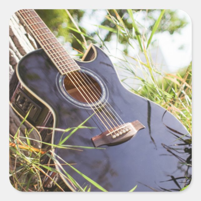 Pretty Bass Guitar Square Sticker (Front)