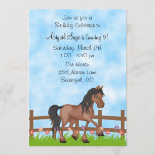 Pretty Bay Horse and Flowers Birthday Invitation