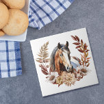 Pretty Bay Paint Horse Autumn Wreath Tile<br><div class="desc">A beautiful portrait of a bay brown and white Paint Horse is placed at the centre of an autumn wreath in tones of cinnamon brown,  tan,  and cream. The horse and wreath design is placed on a white background.</div>