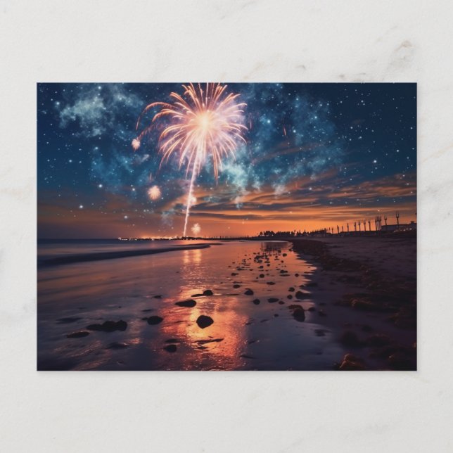 Pretty Beach Fireworks Postcard (Front)
